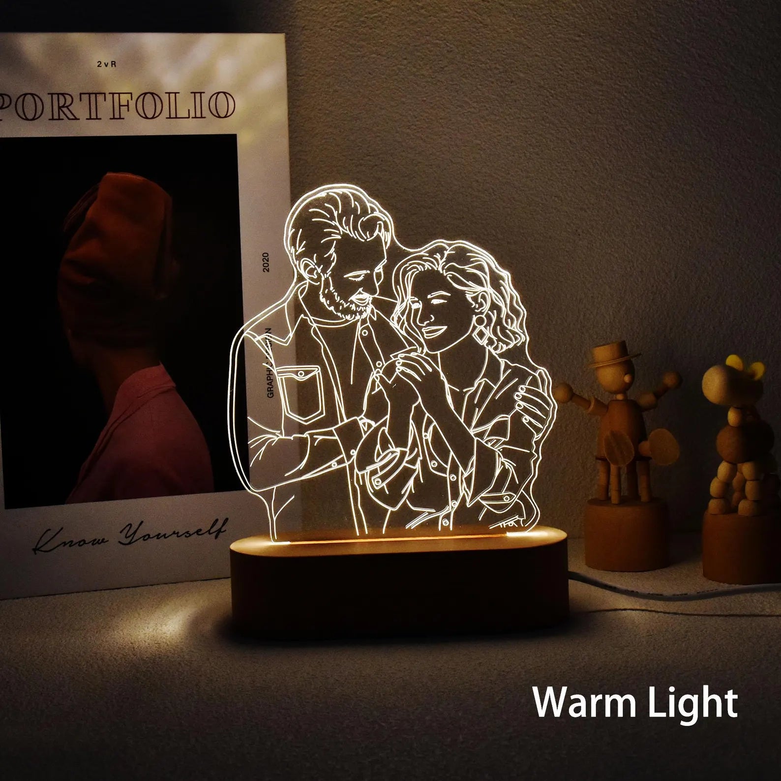 Custom 3D Photo Lamp, Couple Portrait From Photo Engraving on Night Light, Picture Night Light, Photo Desk Lamp for Bedroom, Birthday Gift
