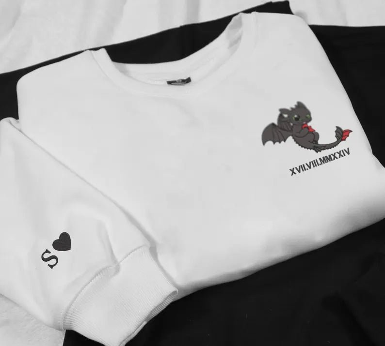 Custom Embroidered Roman Numeral Couple Sweatshirts Embroidered Dragon Couple Sweatshirts