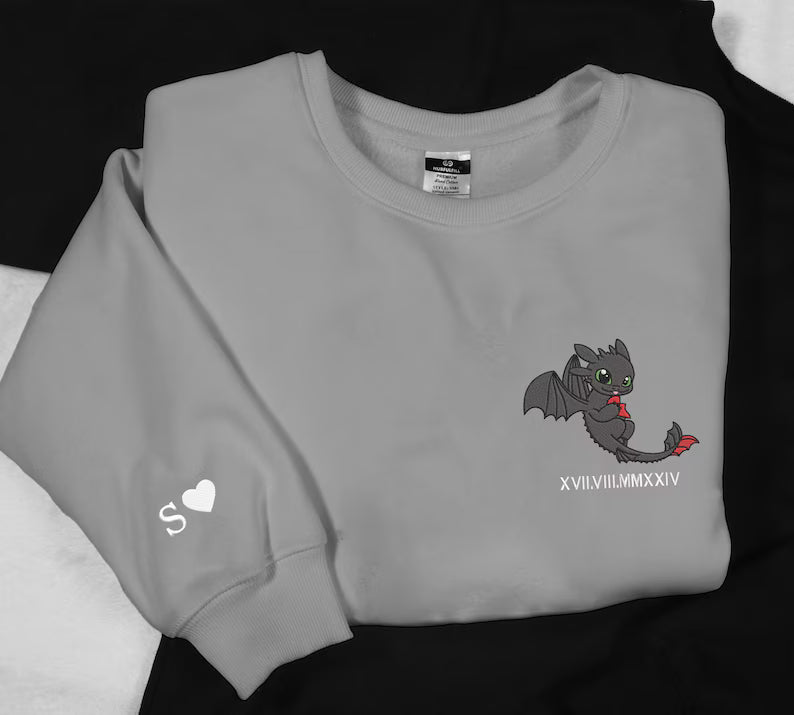 Custom Embroidered Roman Numeral Couple Sweatshirts Embroidered Dragon Couple Sweatshirts