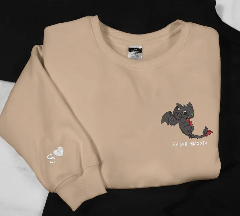 Custom Embroidered Roman Numeral Couple Sweatshirts Embroidered Dragon Couple Sweatshirts