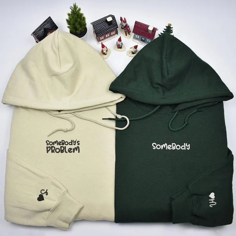 Custom Somebody And Somebody's Problem Couples Embroidered Matching Hoodie For Couples