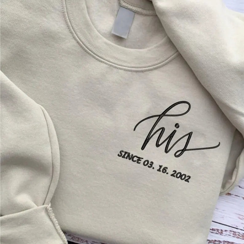 Personalized Embroidered Couple Matching Sweatshirt With Name on Sleeve, Anniversary Date