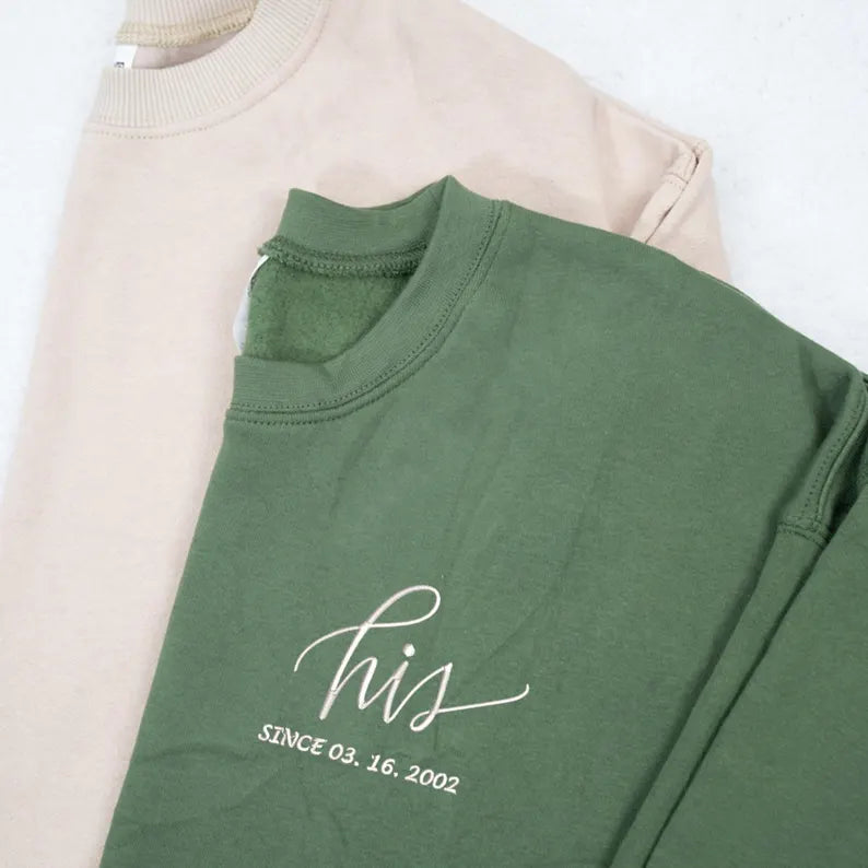 Personalized Embroidered Couple Matching Sweatshirt With Name on Sleeve, Anniversary Date
