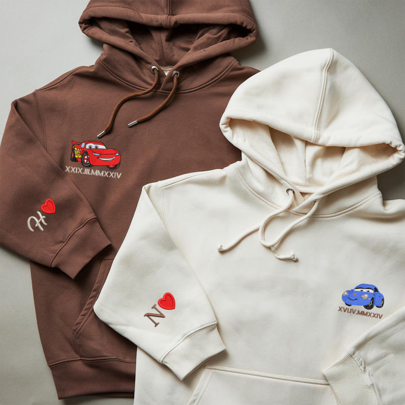 Custom Lovely Car Couple Characters Embroidered Sweatshirt