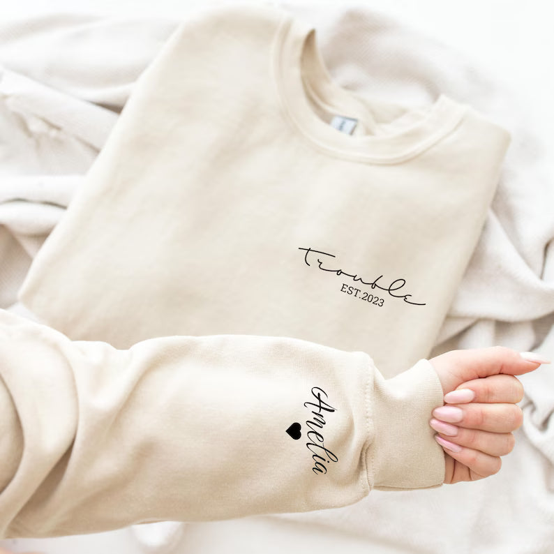 Maker & Trouble Couple Hoodies or Sweatshirts, Funny Matching Couple Outfit, Personalized Gift for Couples, Unique Custom Apparel