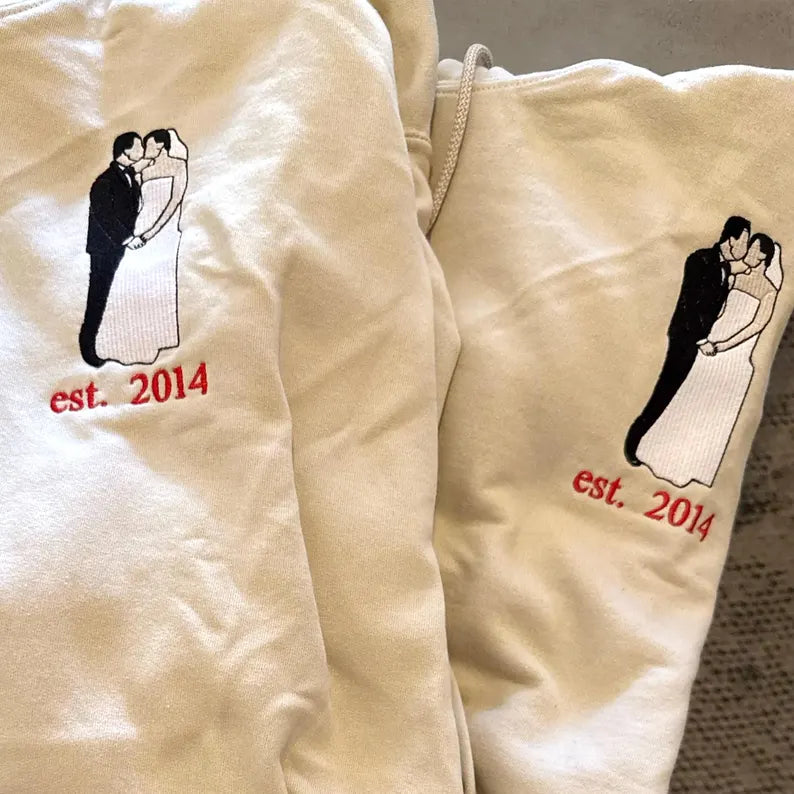 Custom Couple Portrait Hoodie - Embroidered