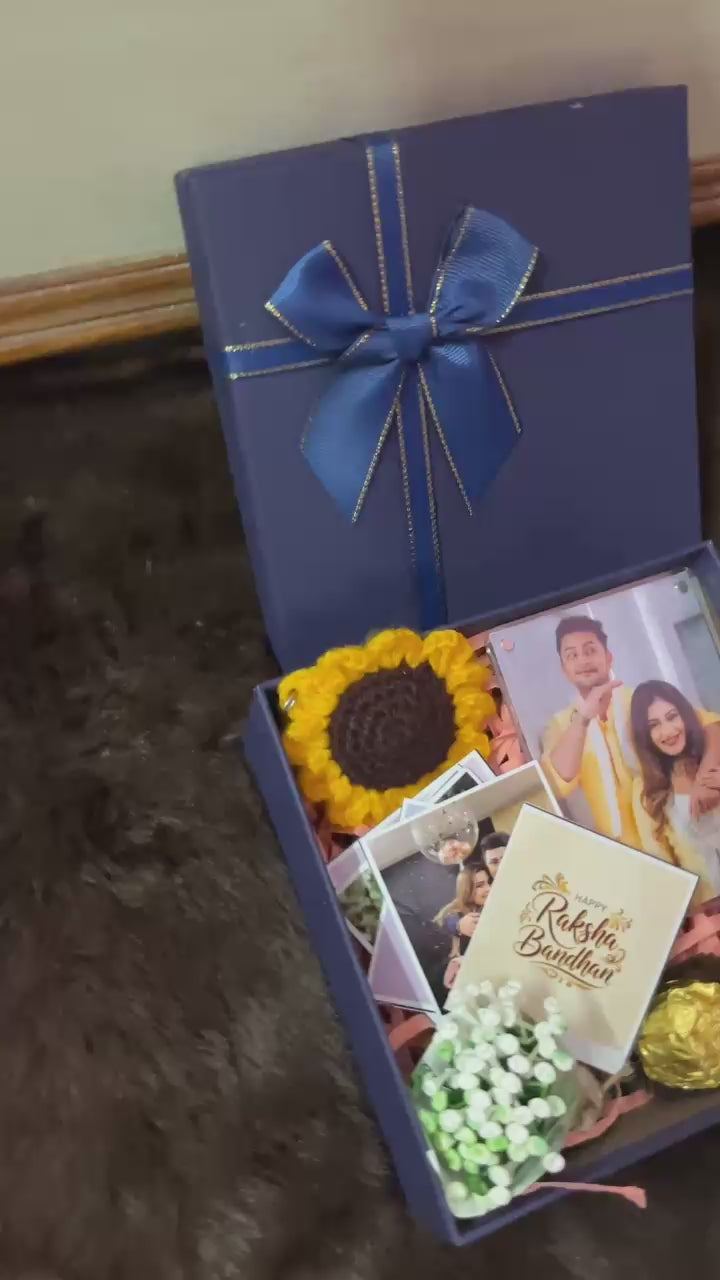 Rakhi Gift Hamper with Personalized Photo Frame, Sunflower & Ferrero Rocher