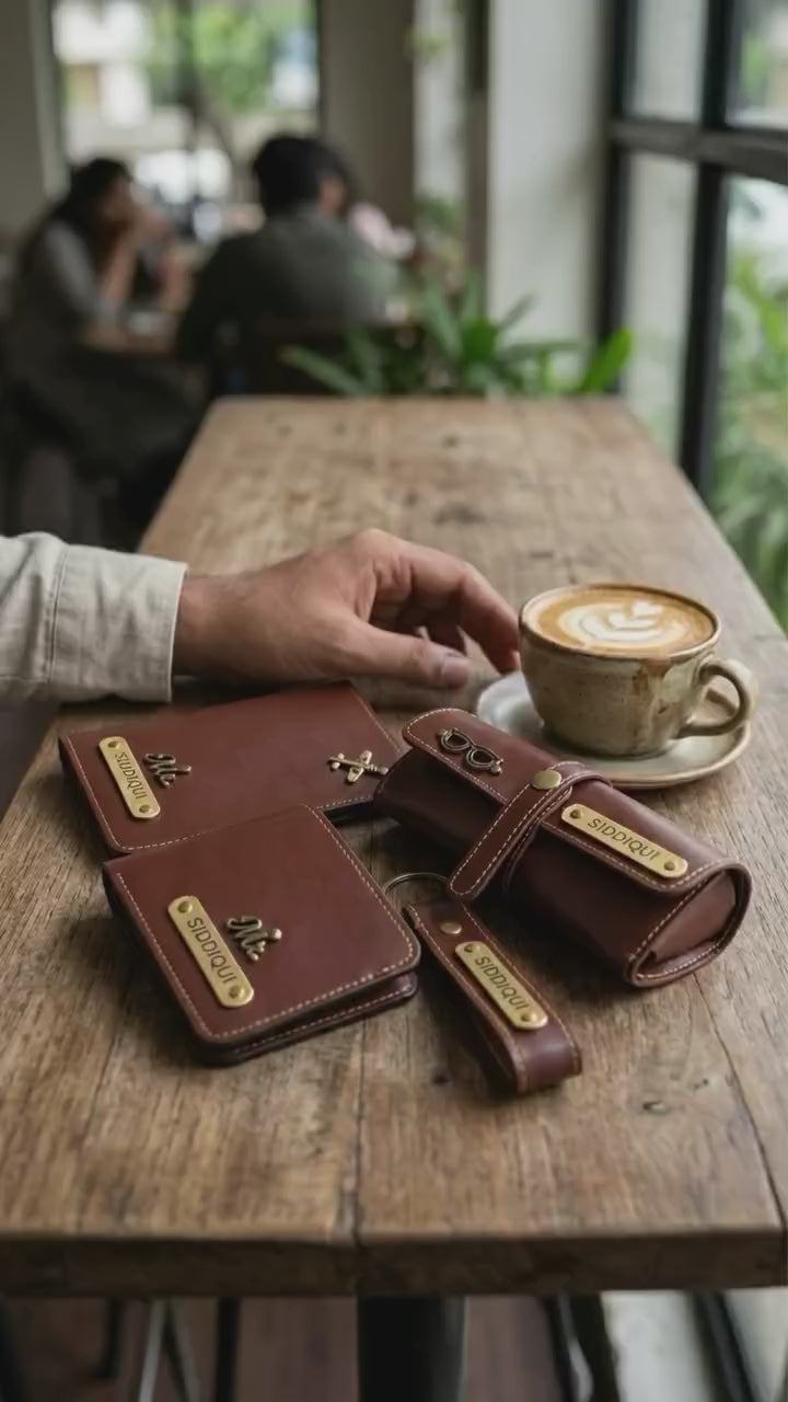 Personalized Combo for Him – Wallet, Keychain, Eyewear Case & Luggage Tag Gift Set