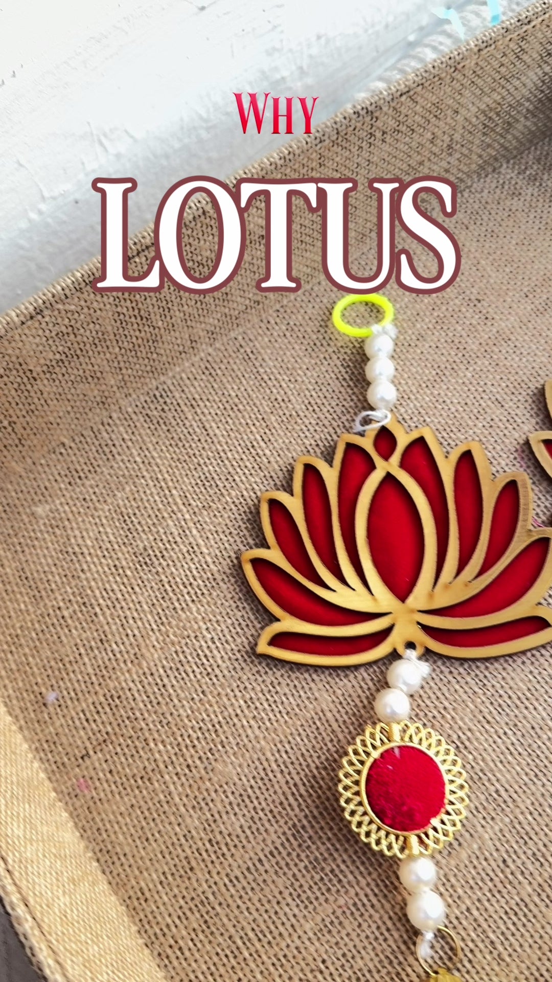 Traditional Red Lotus Hanging with Pearl Beads & Golden Bells