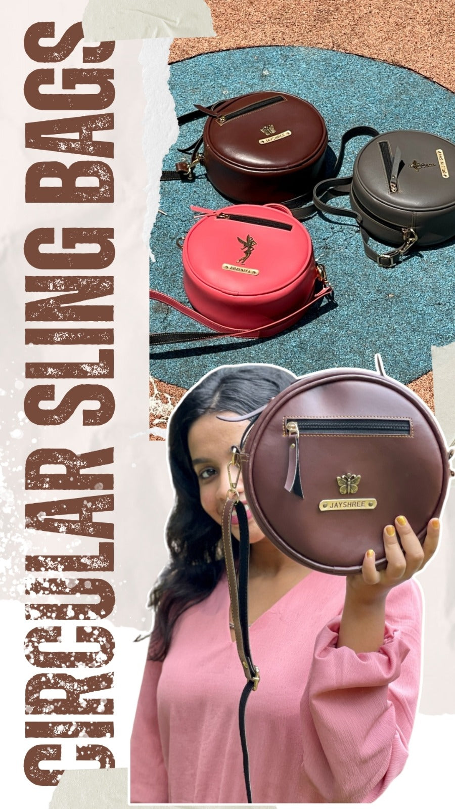 Personalised Circular Sling Bag – Custom Name & Charm