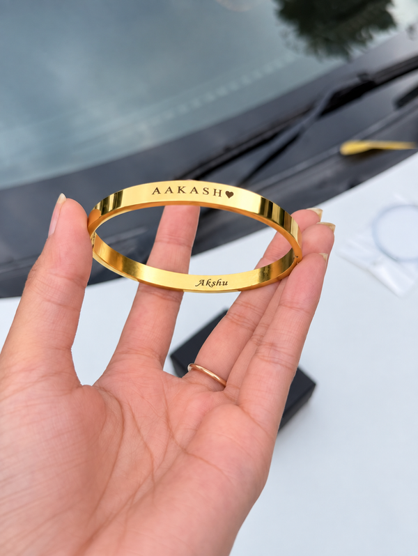 Personalized Engraved Couple Cuff Bracelet – Custom Name Stainless Steel Bangle