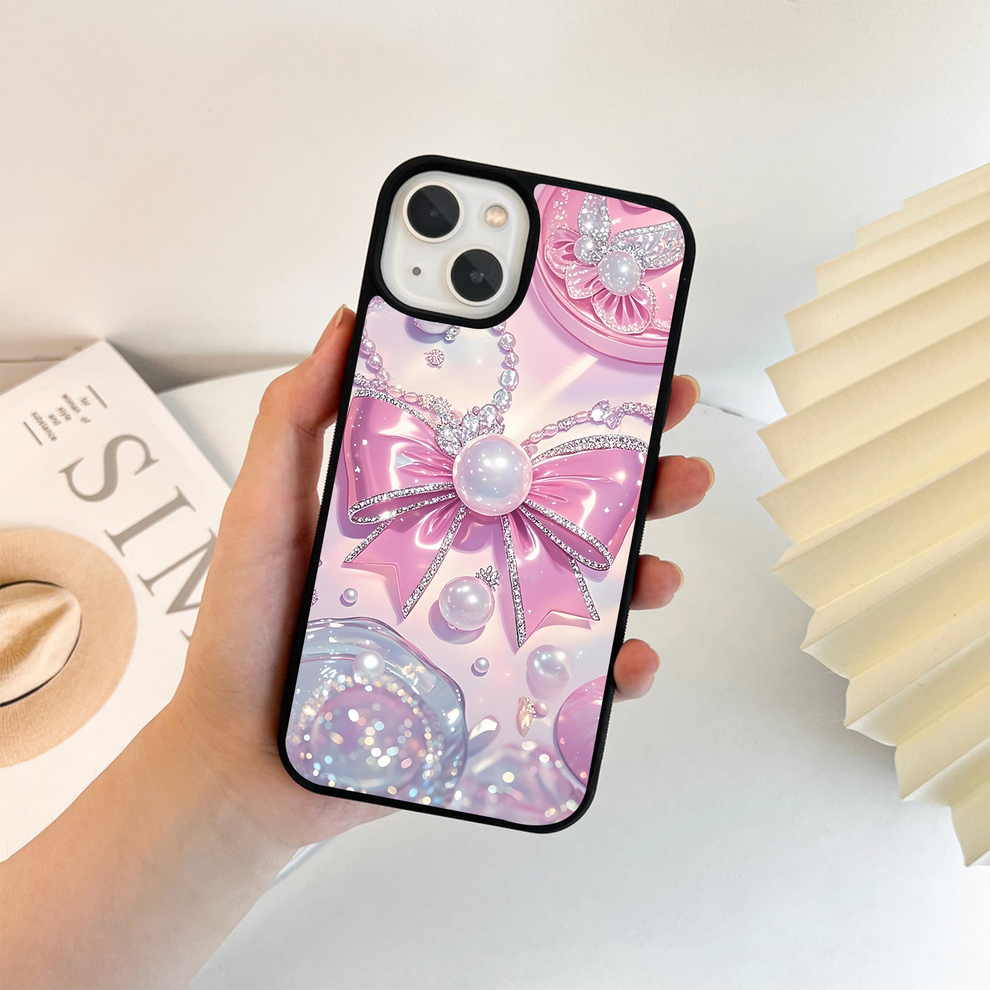 Pink Bow And Sparkle Glass Case