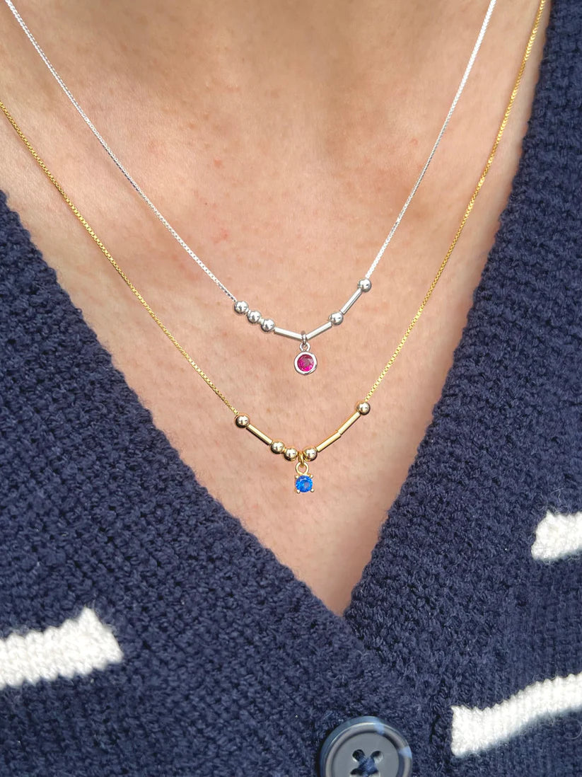 Morse Code Initial Birthstone Necklace