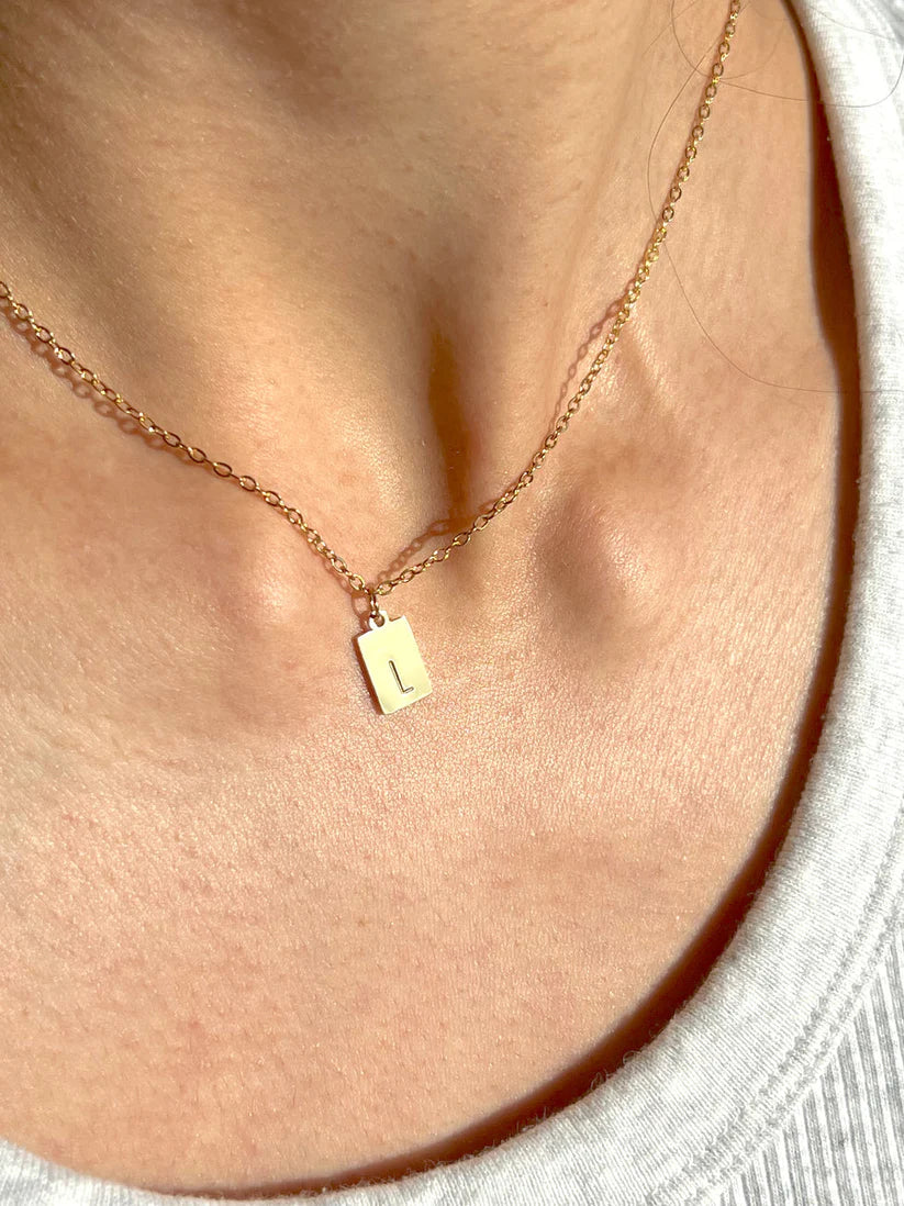 Tiny Rectangle Initial Pendant