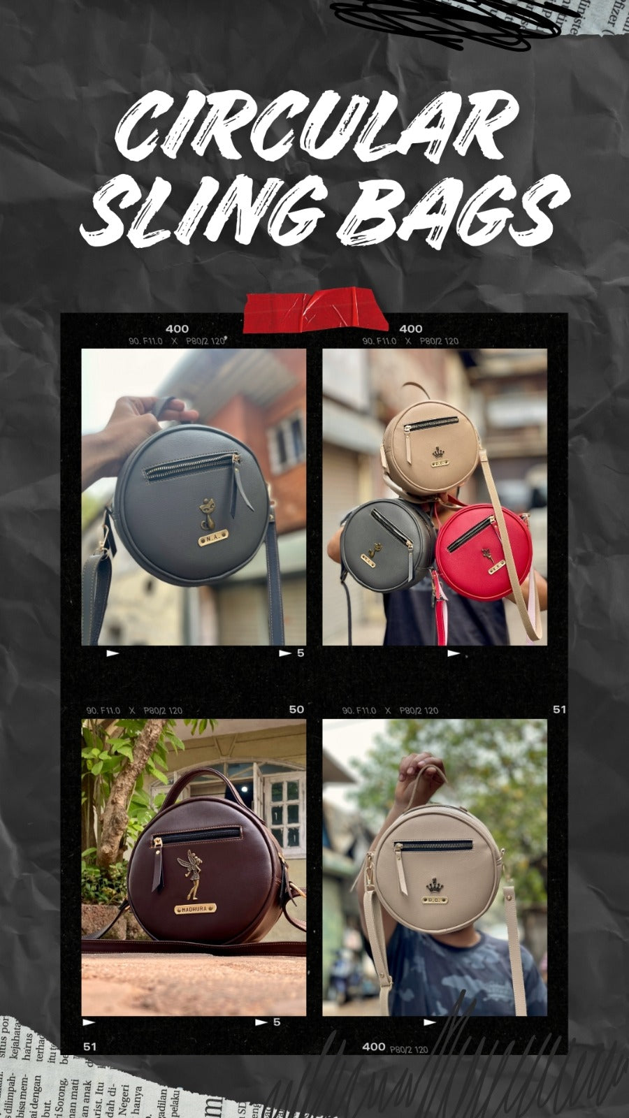 Personalised Circular Sling Bag – Custom Name & Charm