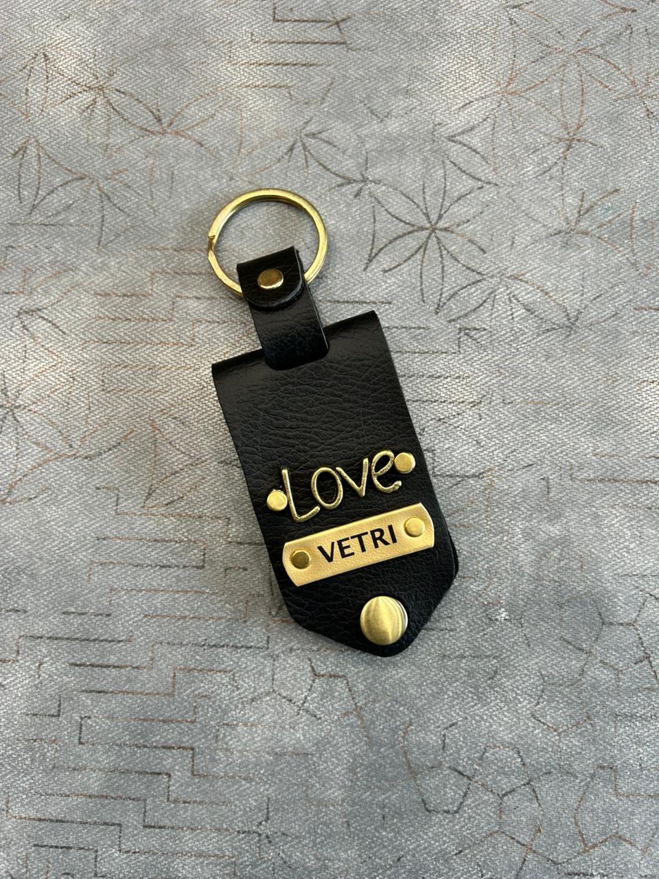 Personalised Leather Keychain with Hidden Photo | Custom Name Keyring
