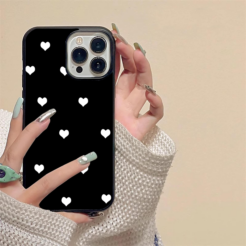 Cute & Simple White Hearts Glass case