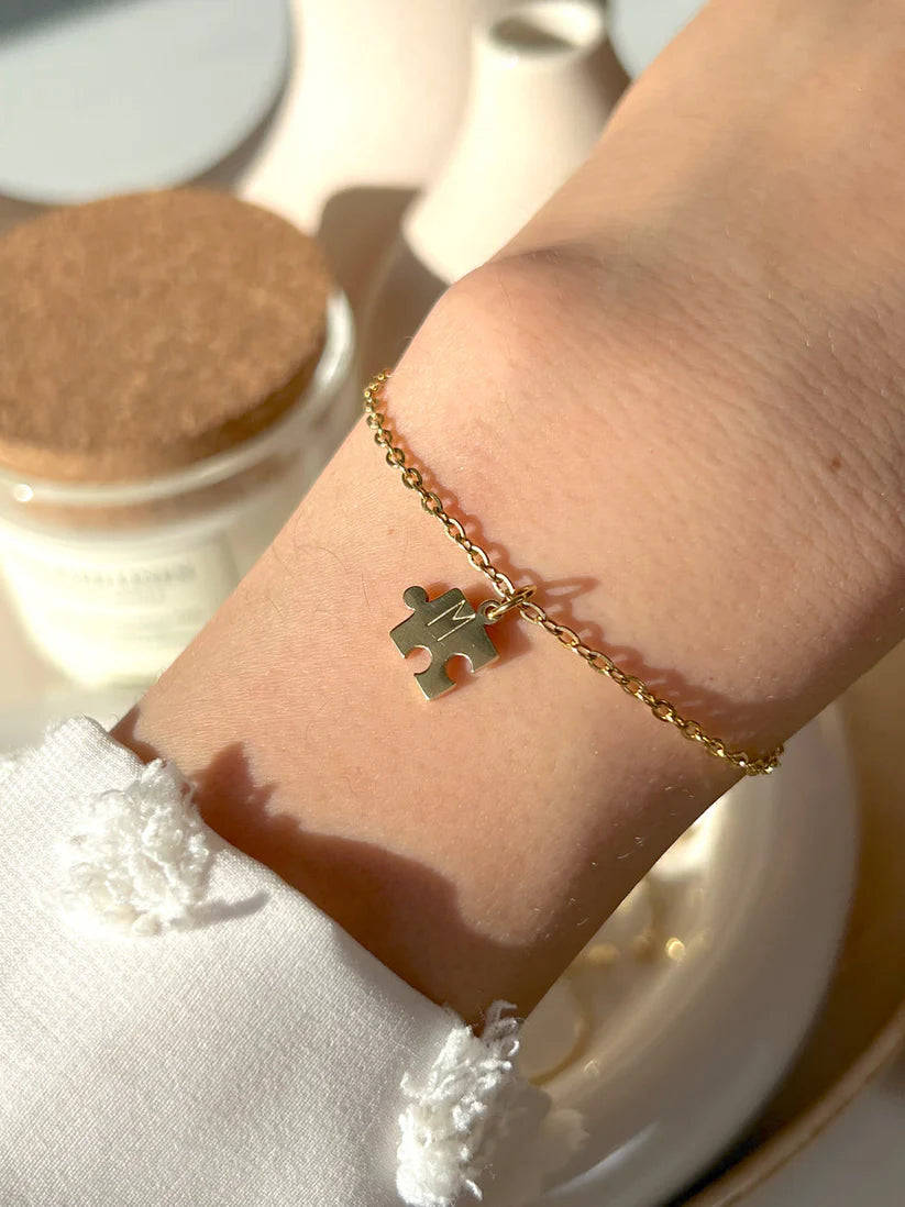 Single Initial Puzzle Bracelet