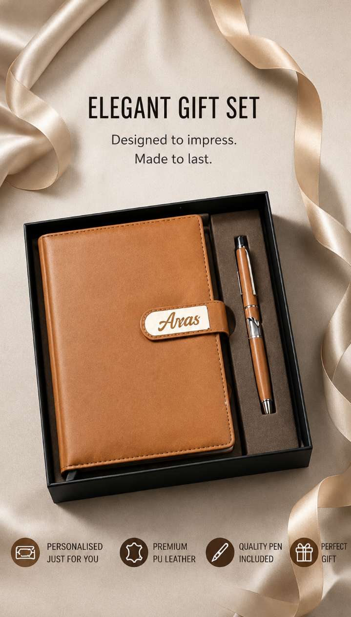 Premium Leather Notebook with Custom Name & Pen