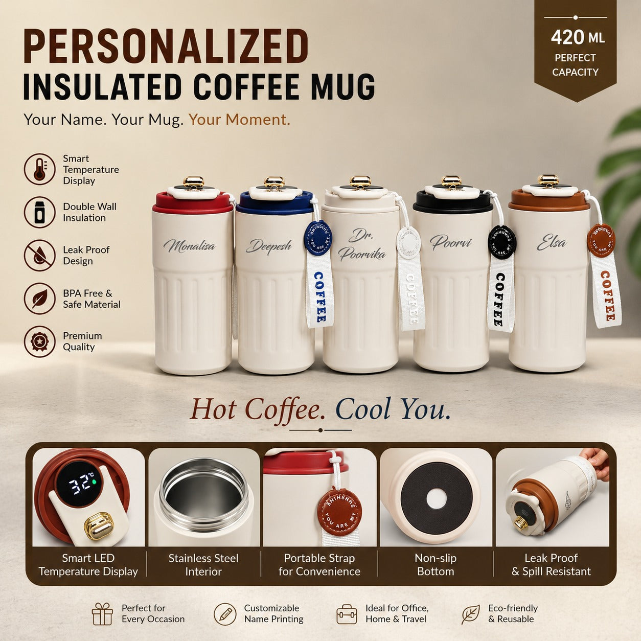 Custom Name Insulated Coffee Mug 420ml