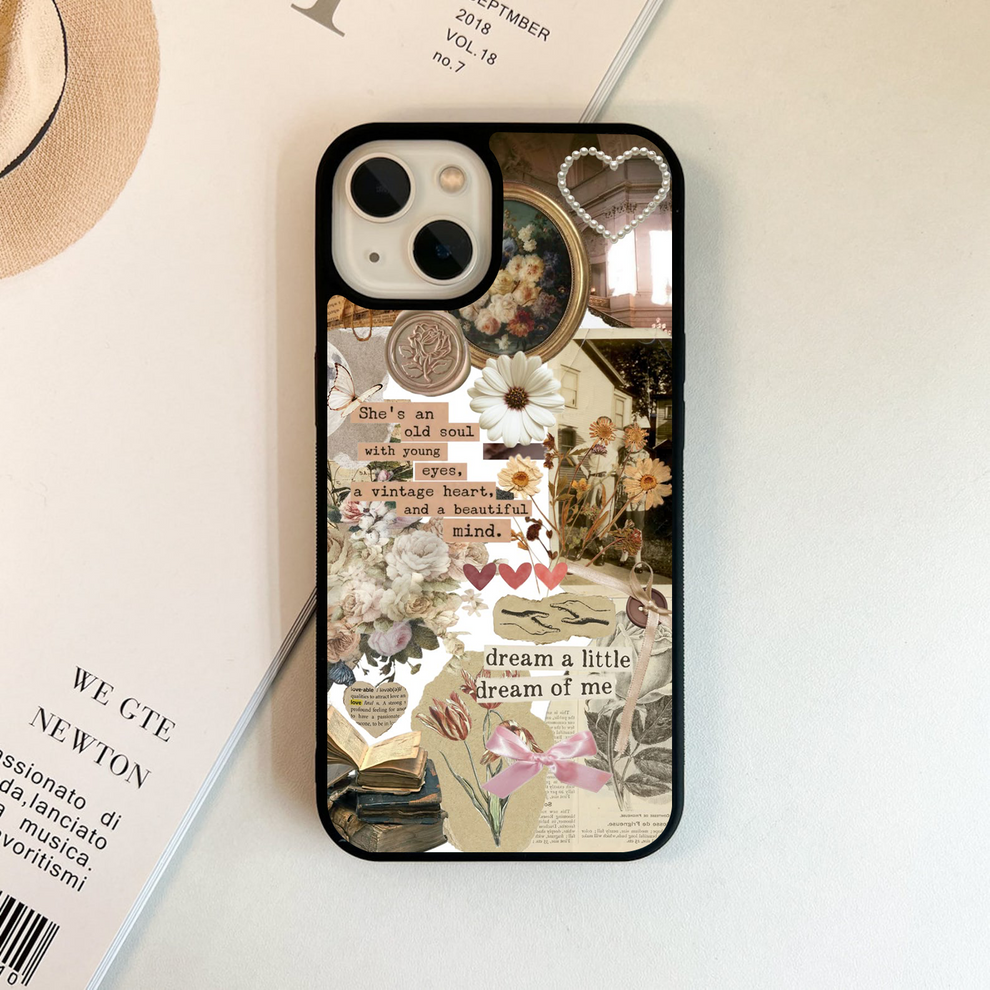 Aesthetic Brown Vintage Collage Glass Case