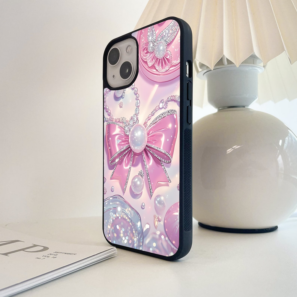 Pink Bow And Sparkle Glass Case