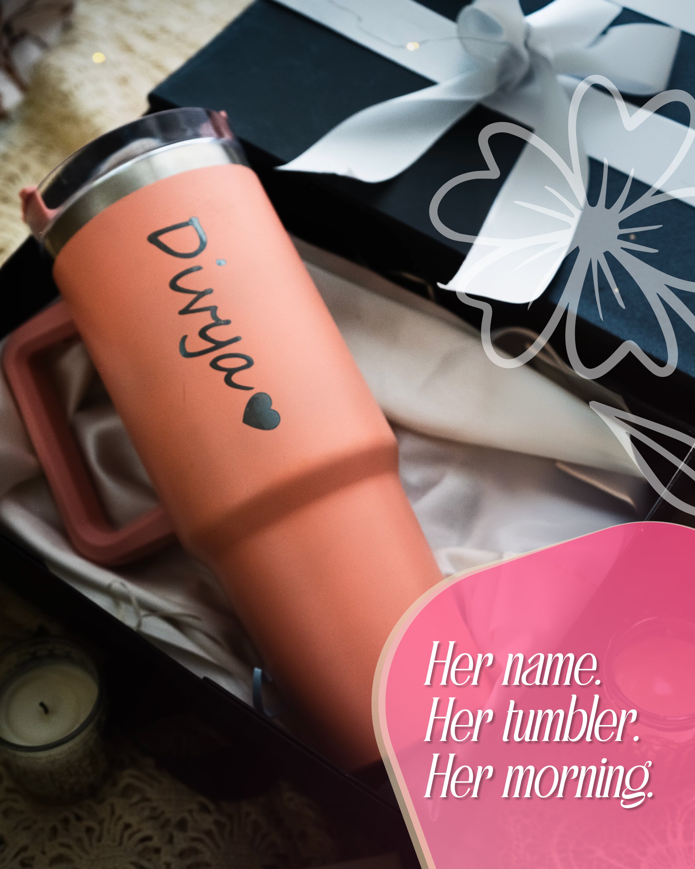 Personalised Gift Hamper for Her | Custom Name Necklace, Photo Frame & Tumbler Box