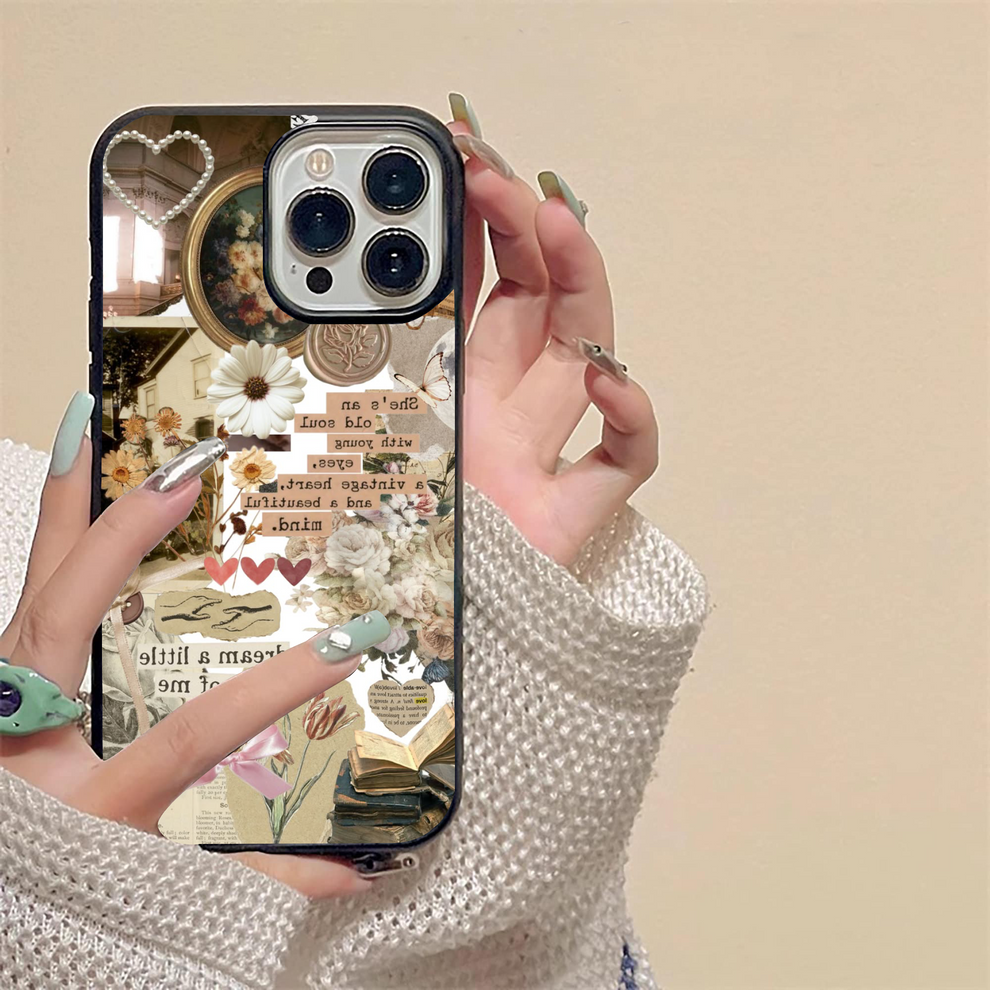 Aesthetic Brown Vintage Collage Glass Case