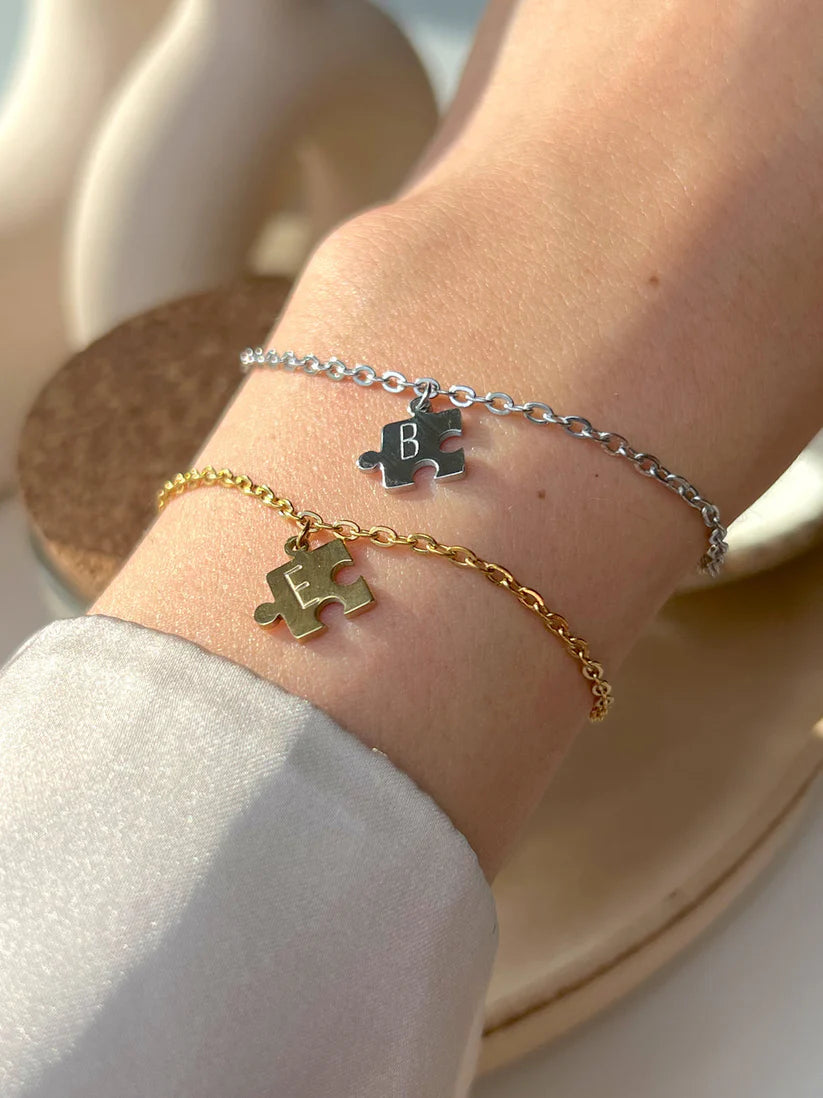 Single Initial Puzzle Bracelet
