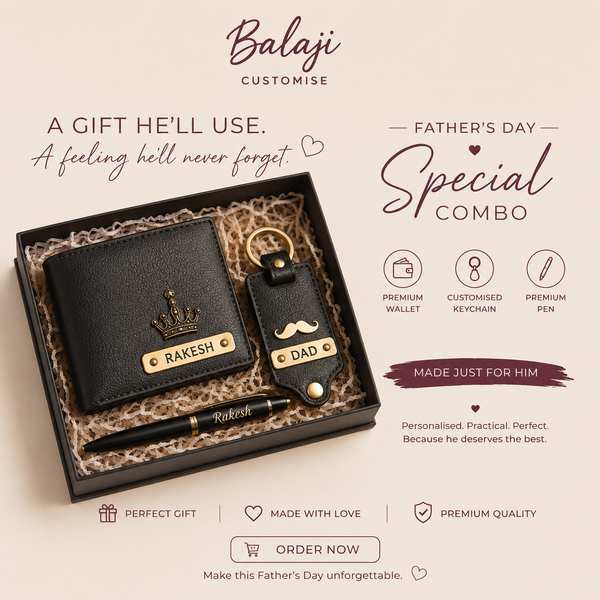 Personalised Father’s Day Gift Combo for Dad – Custom Wallet, Photo Keychain & Pen Set