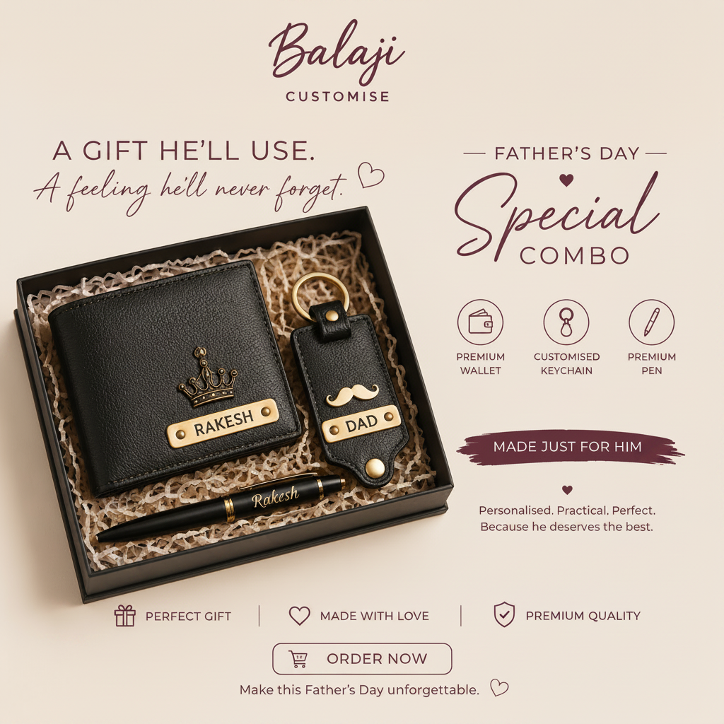 Personalised Father’s Day Gift Combo for Dad – Custom Wallet, Photo Keychain & Pen Set