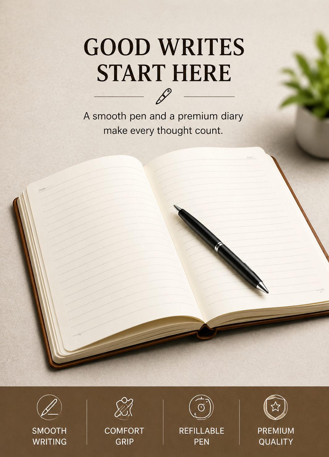 Premium Leather Notebook with Custom Name & Pen