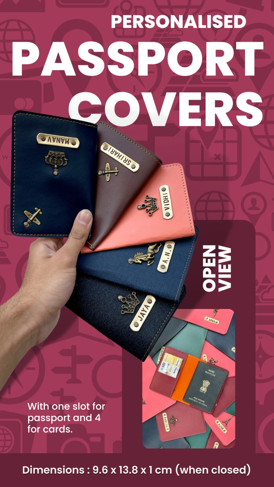 Personalised Passport Cover with Name & Charm | Custom Travel Passport Holder