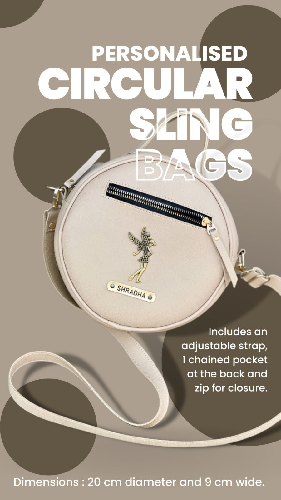 Personalised Circular Sling Bag – Custom Name & Charm