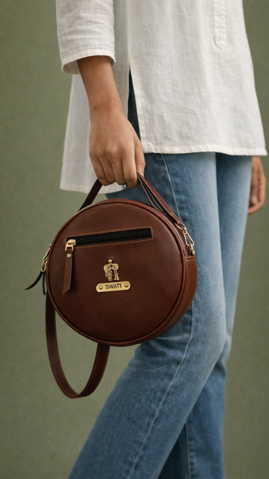 Personalised Circular Sling Bag – Custom Name & Charm