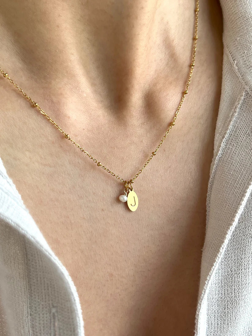 Golden Initial pendant with pearl
