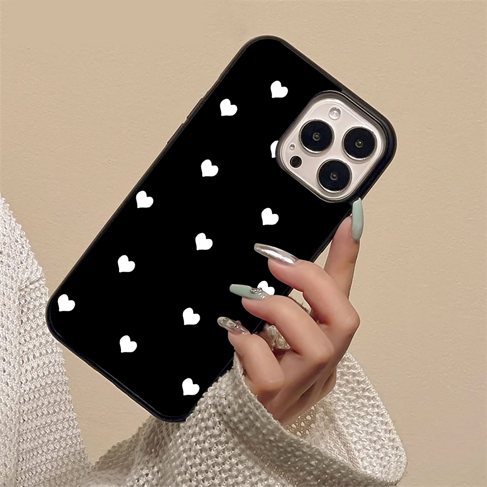 Cute & Simple White Hearts Glass case