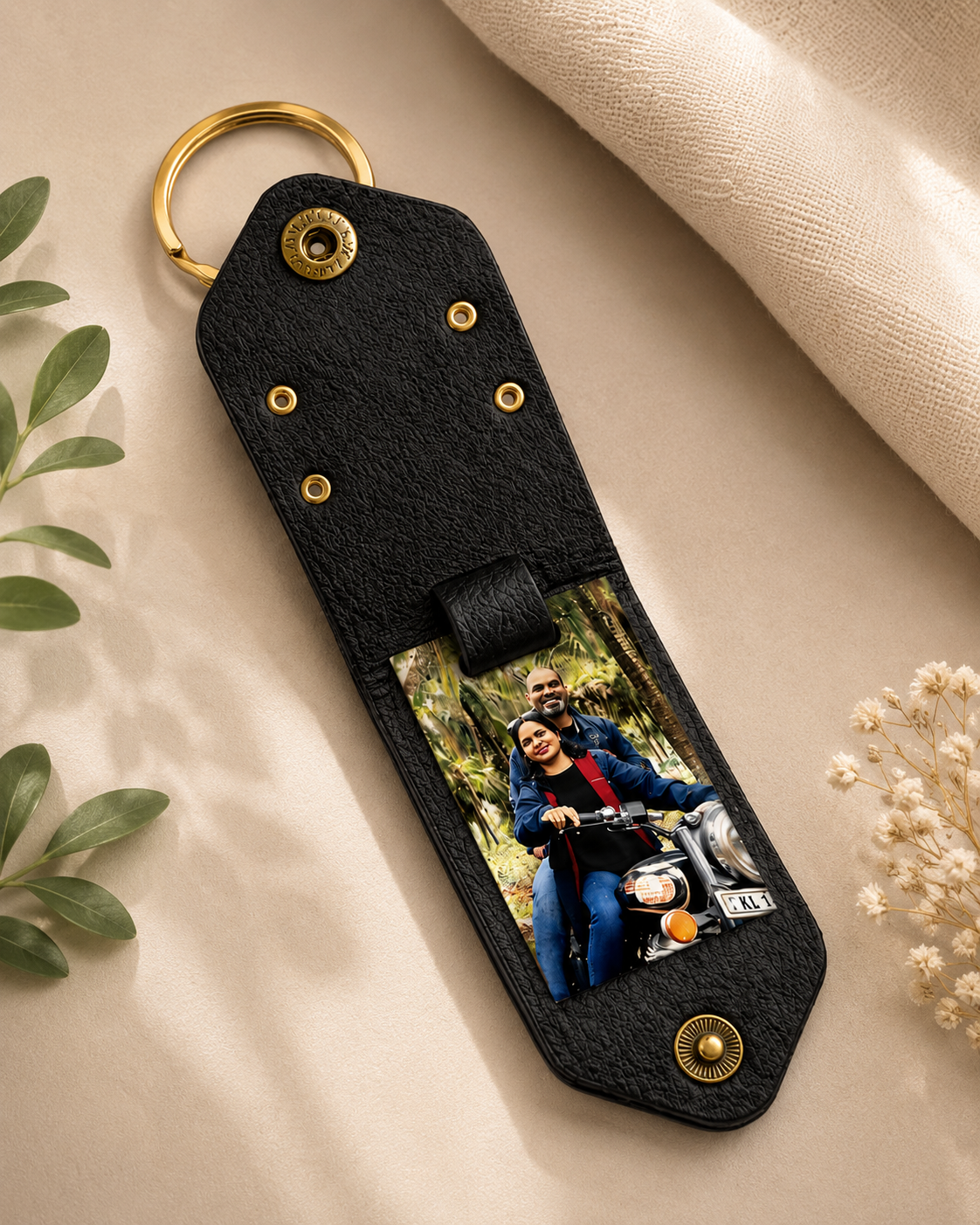 Personalised Leather Keychain with Hidden Photo | Custom Name Keyring