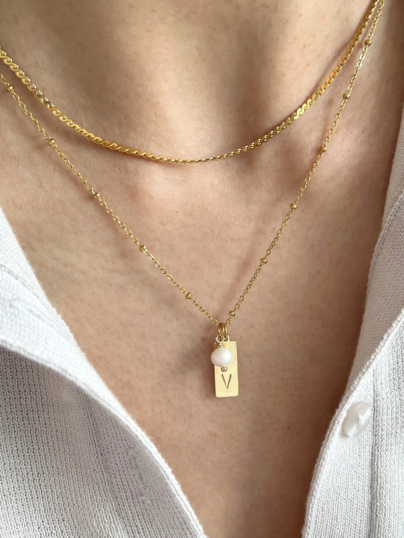 Golden Initial pendant with pearl