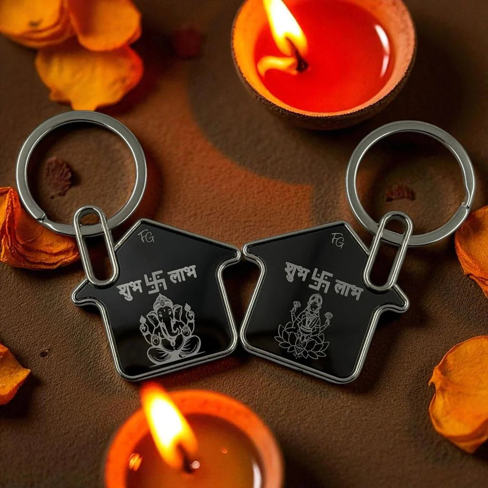 Shubh Labh House Keychain Set - Auspicious Gift