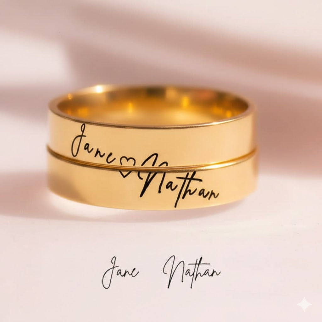 Custom Handwriting Cross Couple Ring Set