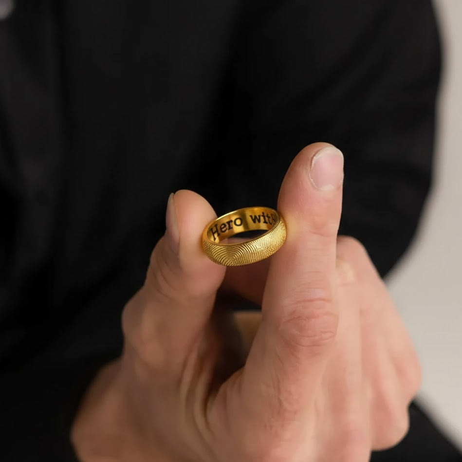 Thick Half Round Fingerprint Ring