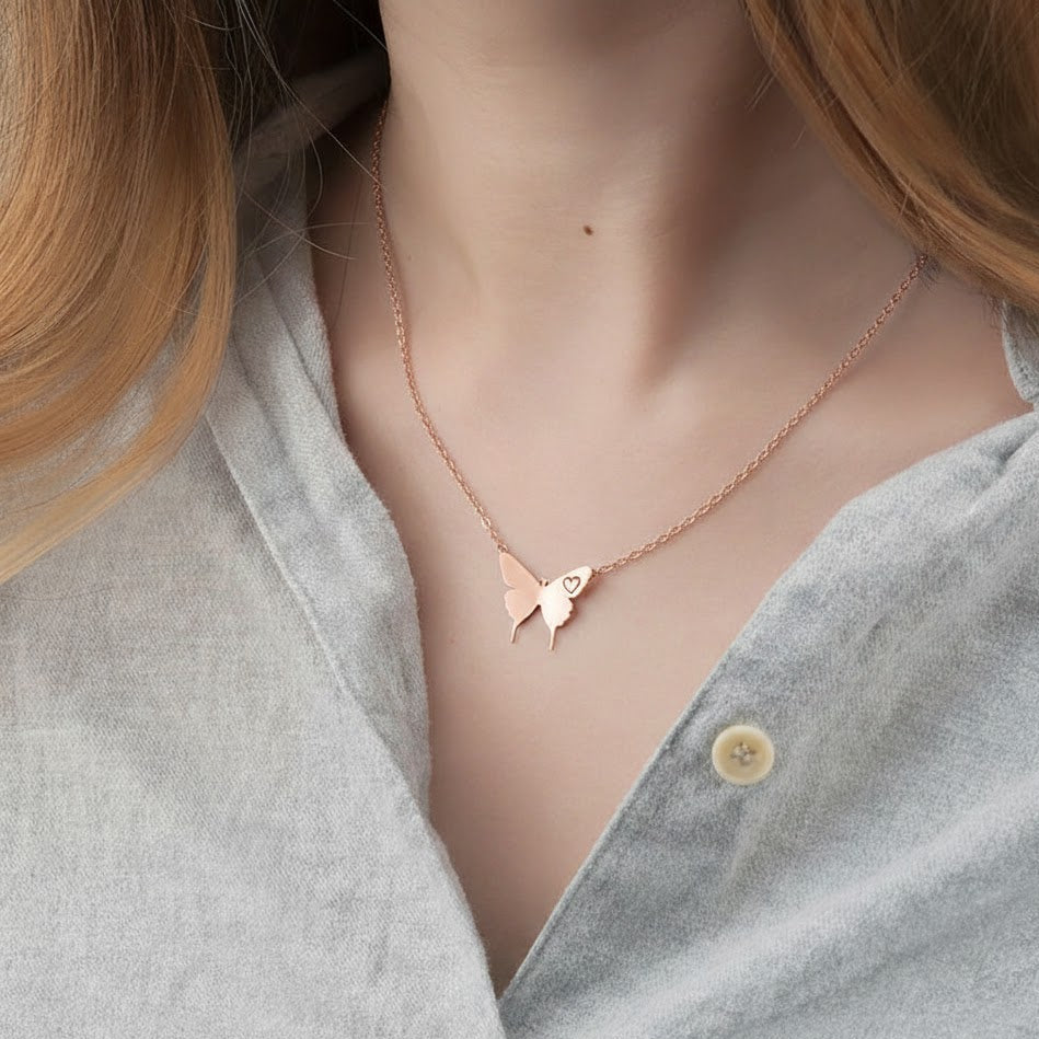 Butterfly Necklace with Engraved Initial Letter
