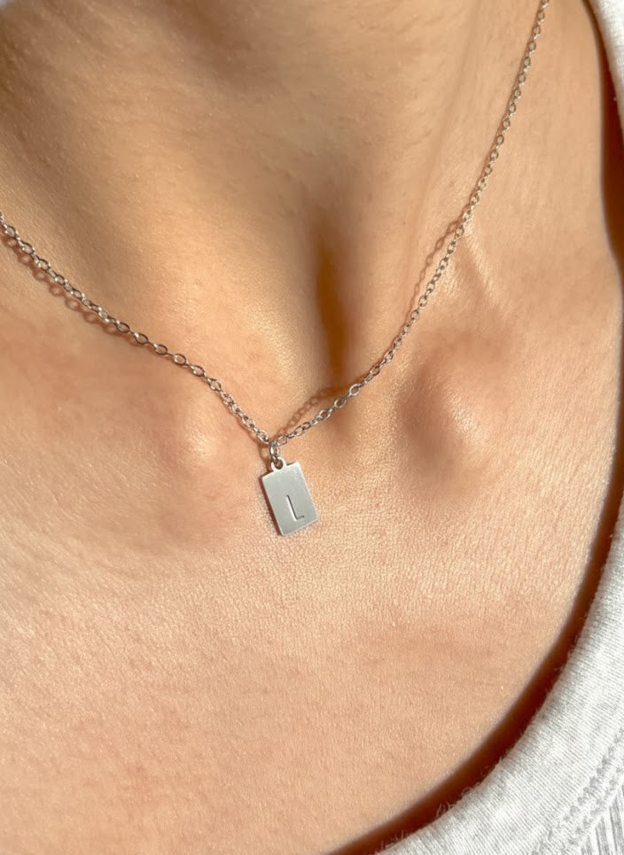 Tiny Rectangle Initial Pendant