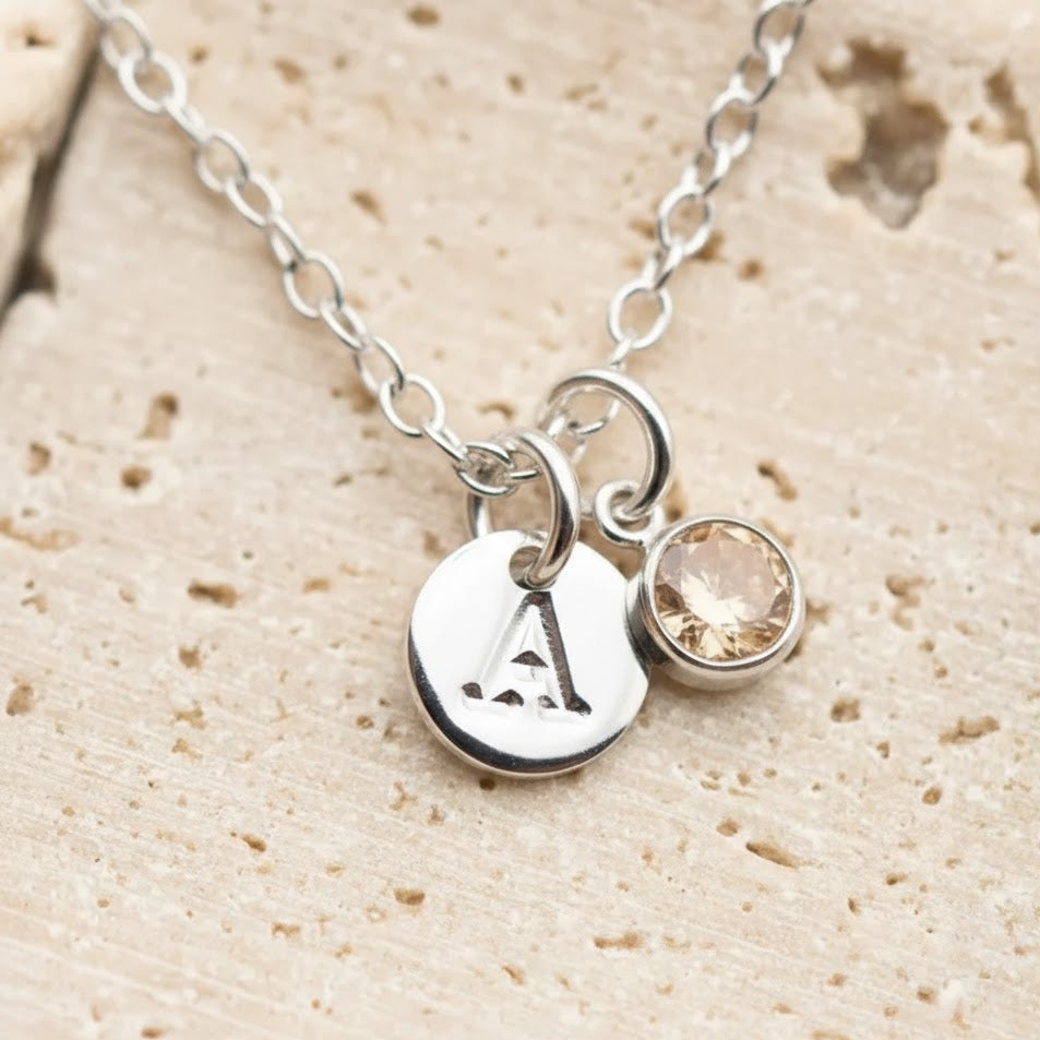 Golden Initial name Necklace with Birthstone