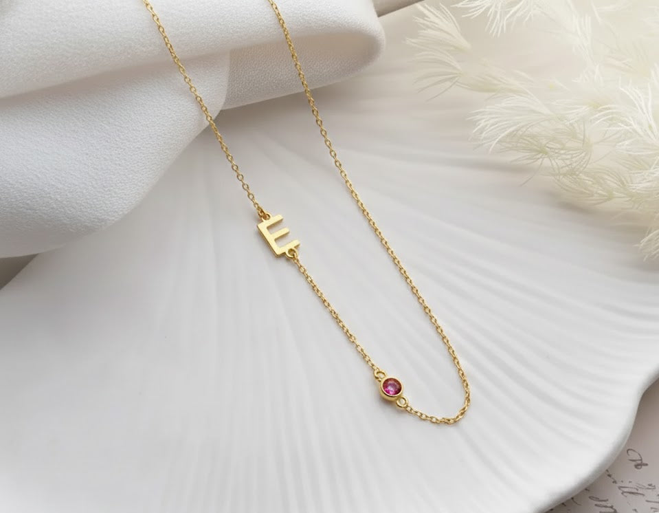 Birthstone Initial Necklace