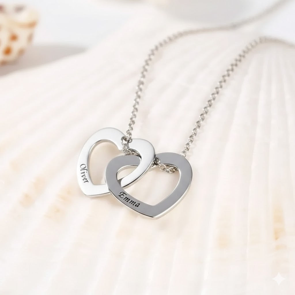 Twin Heart Engraved Name Necklace