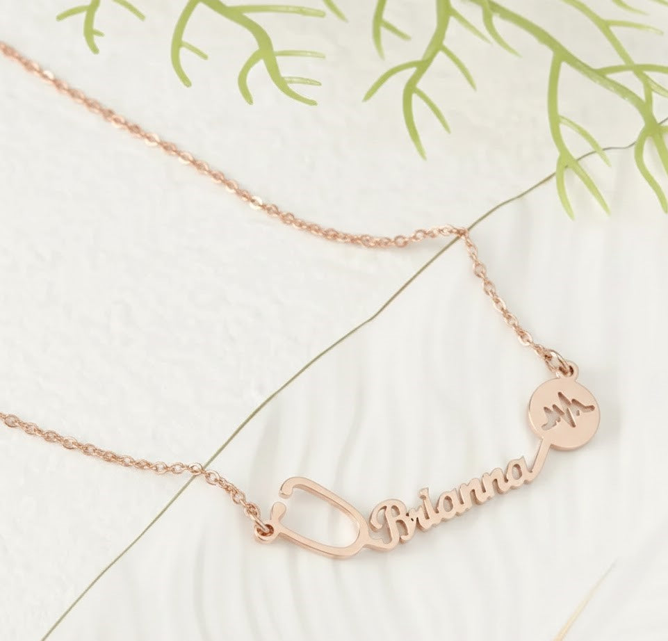 Doctor Name Heart Stethoscope Necklace