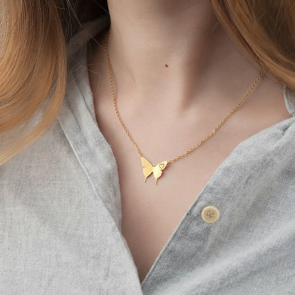Butterfly Necklace with Engraved Initial Letter