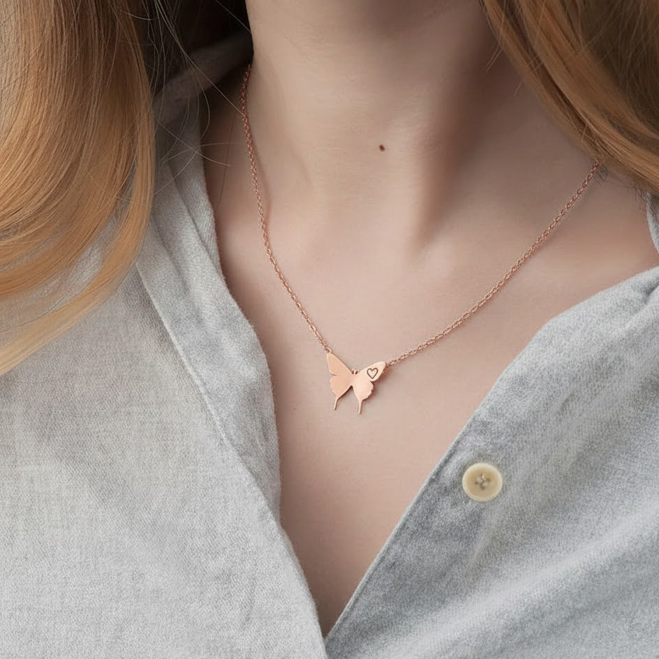 Butterfly Necklace with Engraved Initial Letter
